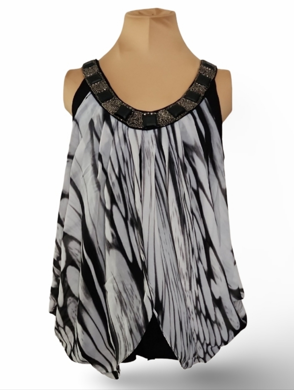 NY Collection Embellished Neckline Black and Gray Blouse Women's XL
